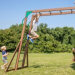 Backyard Discovery Skyfort II gray-slide playset monkey bars