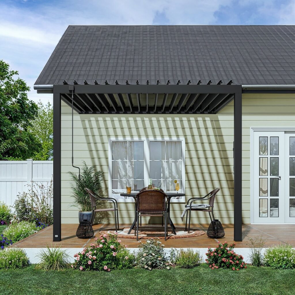 Evanston 10 ft. x 10 ft. Wall-Mounted Louvered Pergola alternate product view