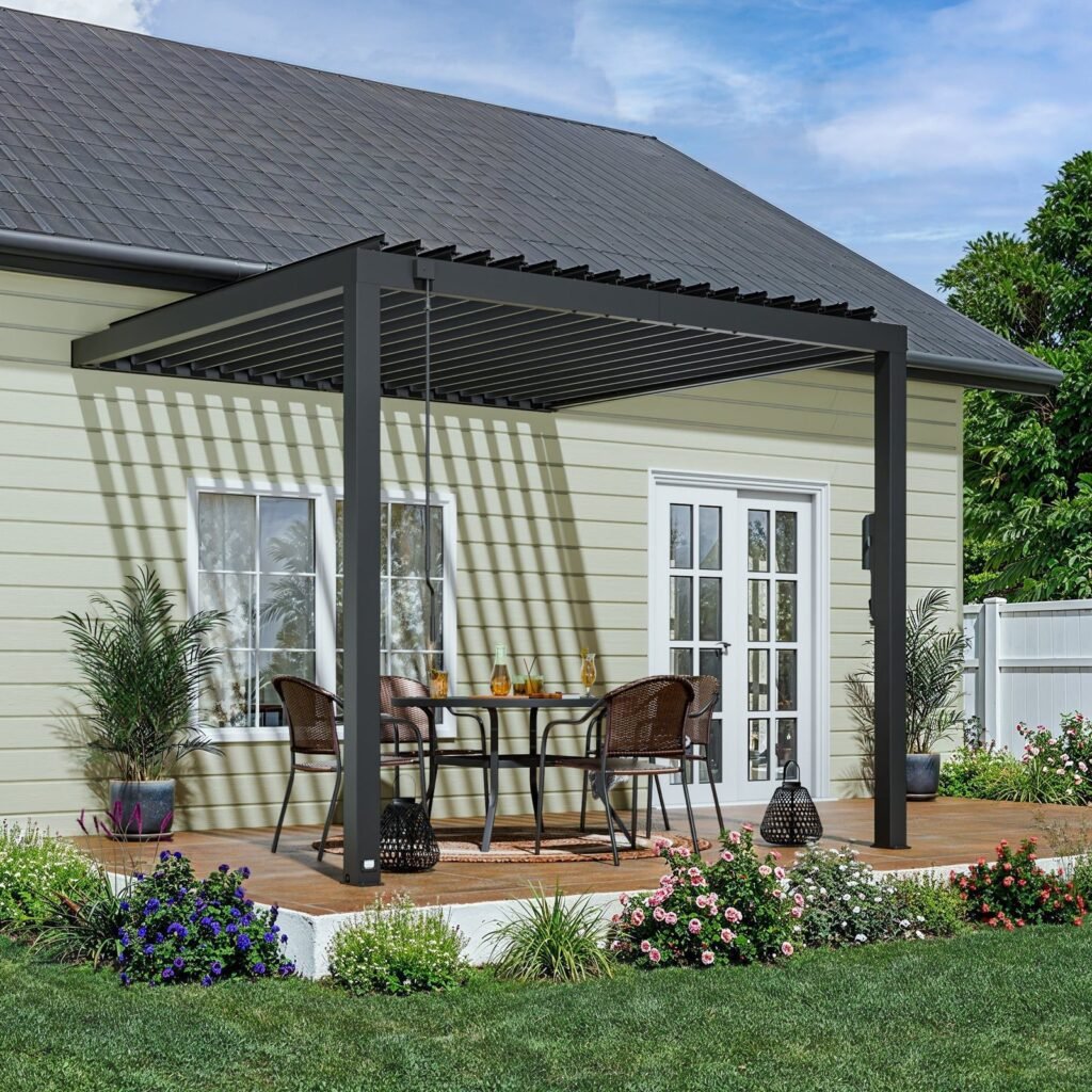 Backyard Discovery Evanston 10 x 10 wall-mounted louvered pergola