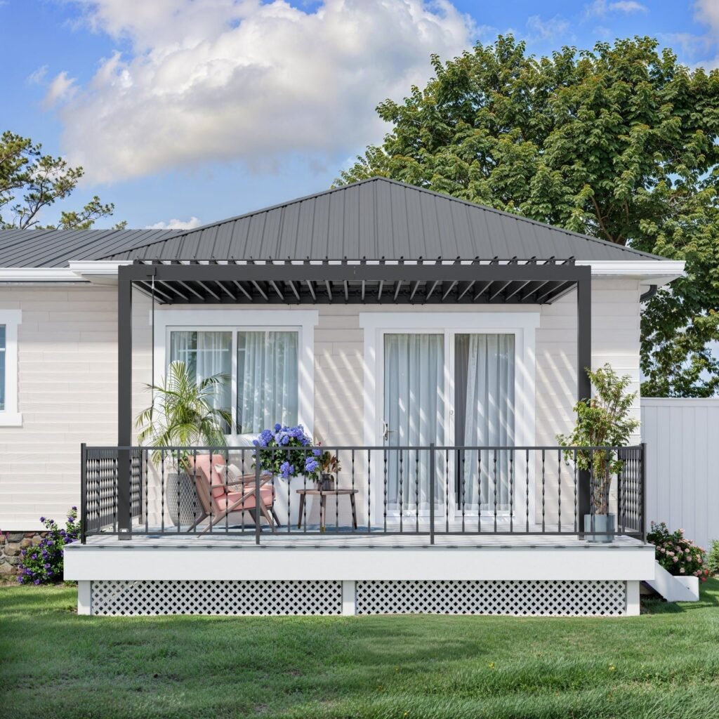 Evanston 14 ft. x 10 ft. Wall-Mounted Louvered Pergola alternate product view