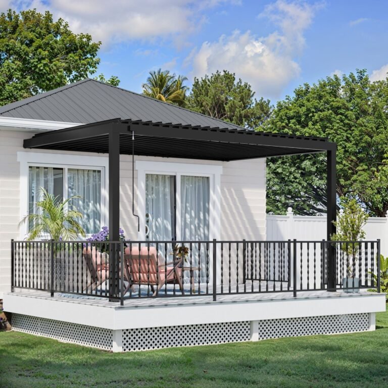 Backyard Discovery Evanston 14 x 10 wall-mounted louvered pergola