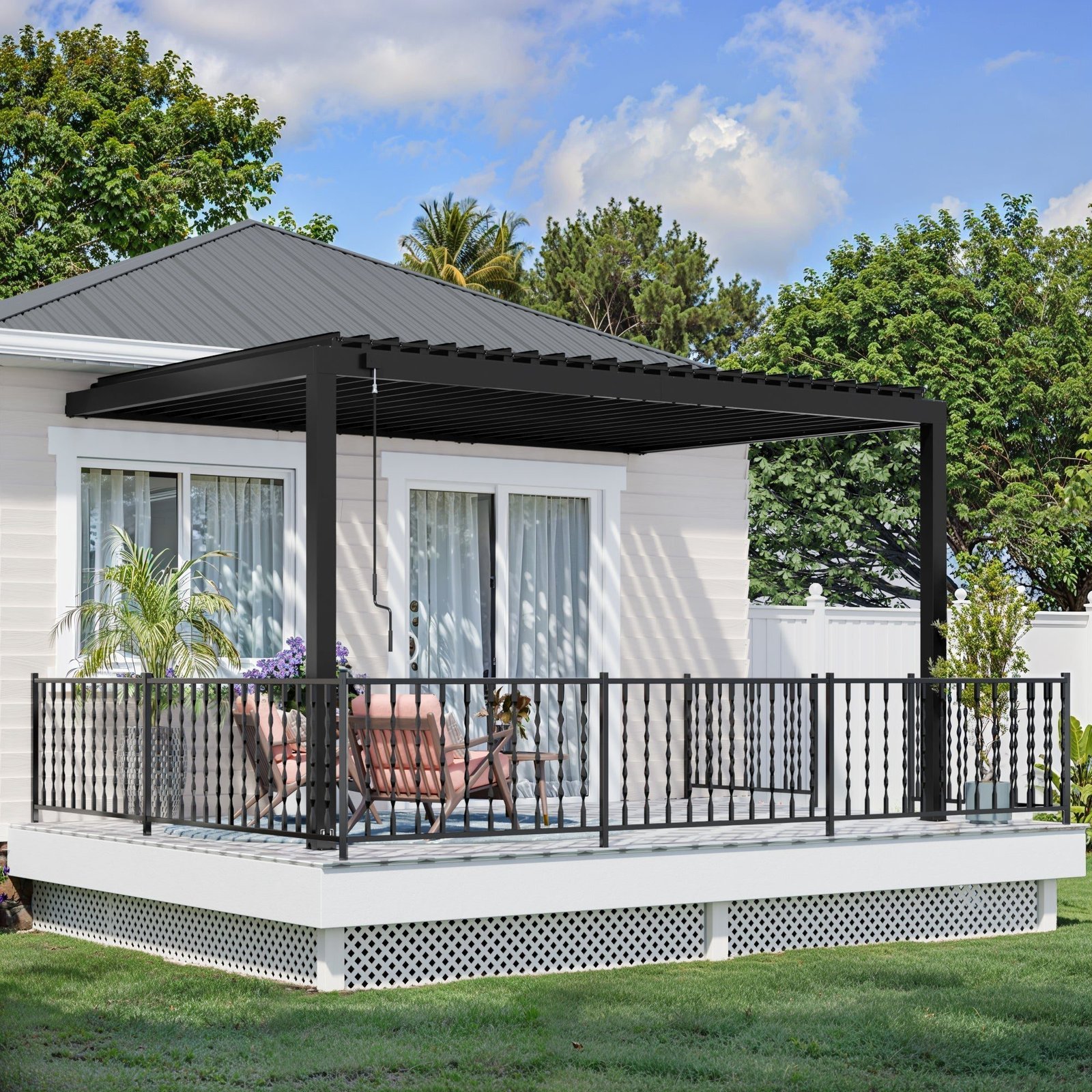 14x10_Evanston_Pergola_Hero_V2.jpg Backyard Discovery Evanston 14 x 10 wall-mounted louvered pergola