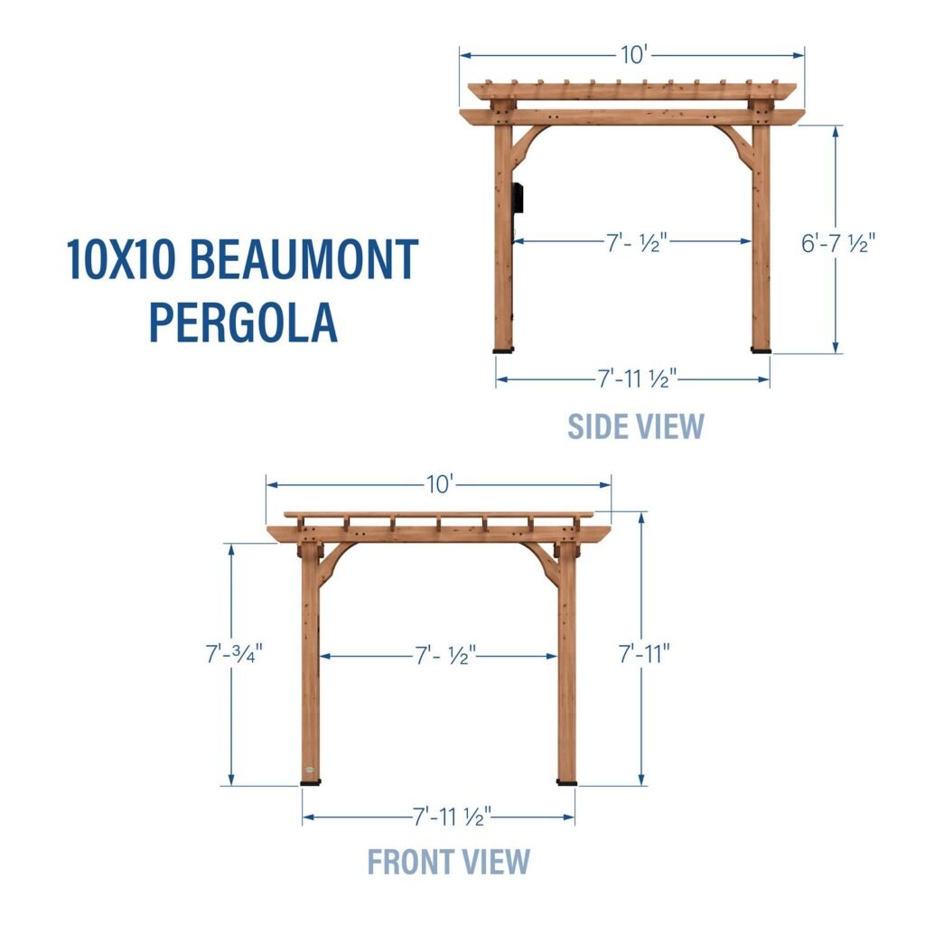 Backyard Discovery Beaumont 10 x 10 pergola dimensions diagram