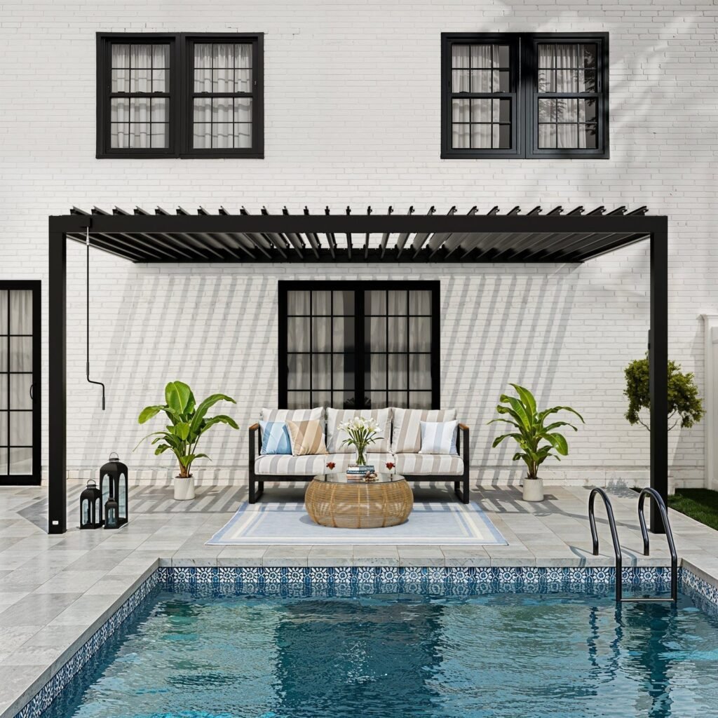 Evanston 16 ft. x 10 ft. Wall-Mounted Louvered Pergola alternate product view