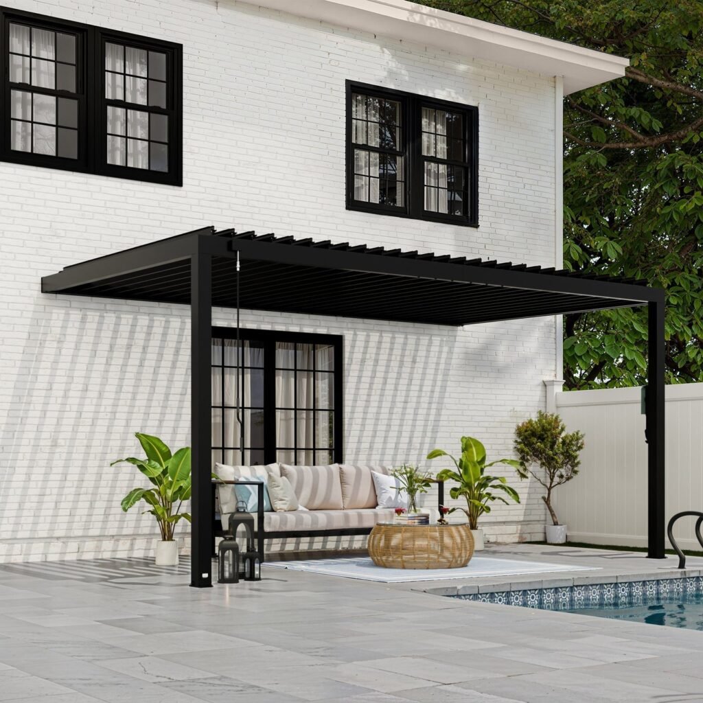Backyard Discovery Evanston 16 x 10 wall-mounted louvered pergola