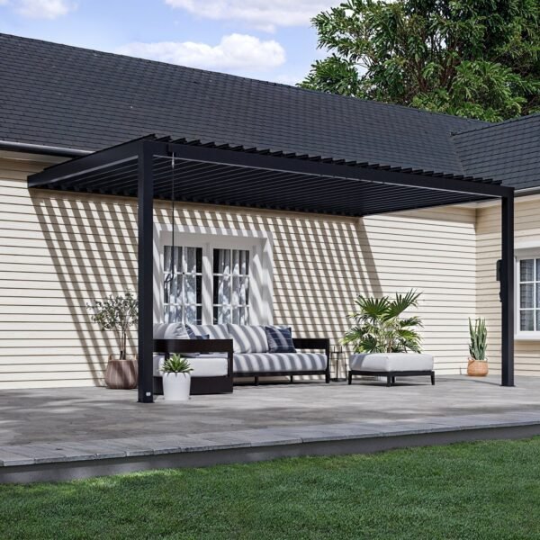 Backyard Discovery Evanston 18 x 10 wall-mounted louvered pergola