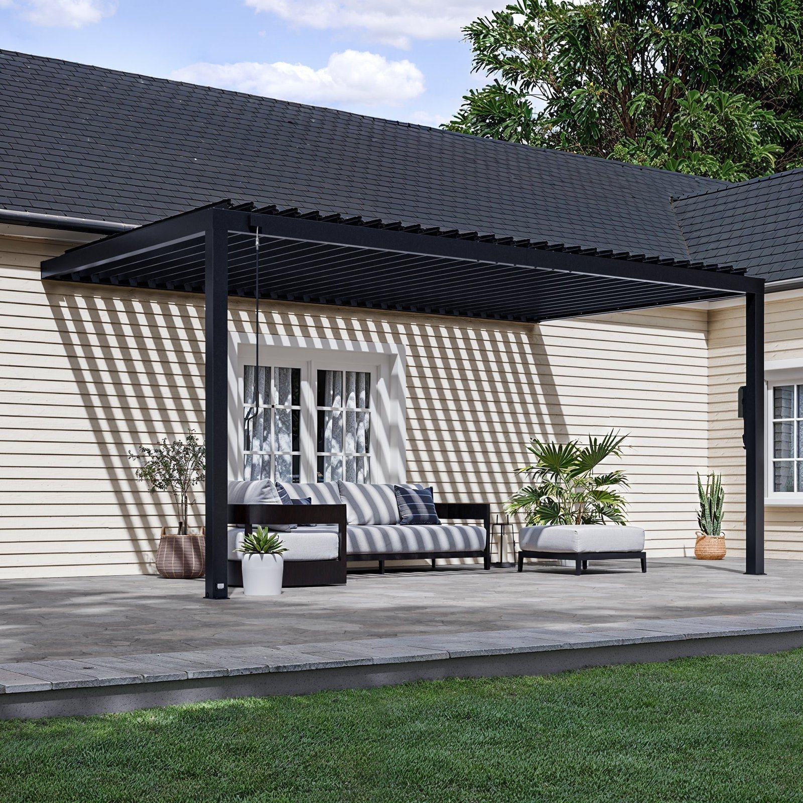 18x10_Evanston_Pergola_Hero_V2.jpg Backyard Discovery Evanston 18 x 10 wall-mounted louvered pergola