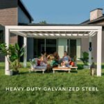 Windham Modern Steel 14 ft. x 10 ft. Pergola with Sail-Shade Canopy shown in an outdoor setting