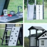 Whispering Point Wooden Backyard Playset & Swing Set shown in an outdoor setting