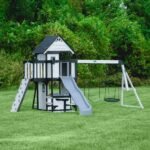 Backyard Discovery Canyon Creek White wooden backyard playset and swing set