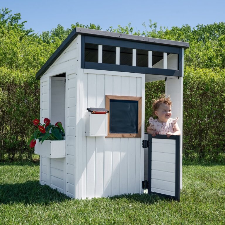 Backyard Discovery Caraway Cottage White wooden kids backyard playhouse