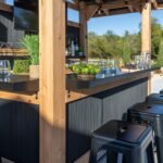 Backyard Discovery Palisade patio bar cedar paneling detail