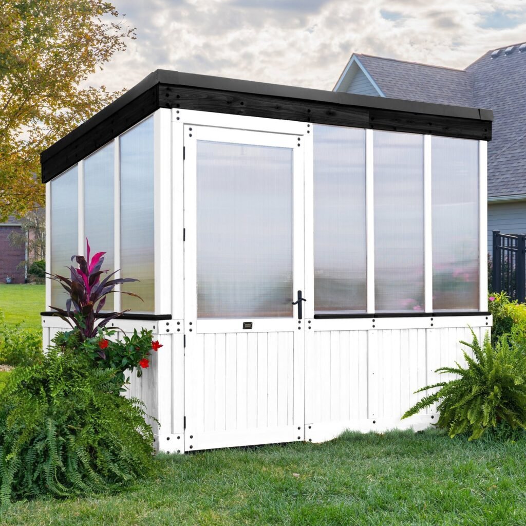 Backyard Discovery Willow White 9 x 6 wood backyard greenhouse