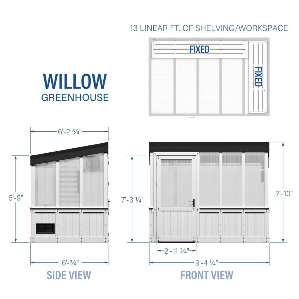 Backyard Discovery Willow White 9 x 6 greenhouse dimensions diagram