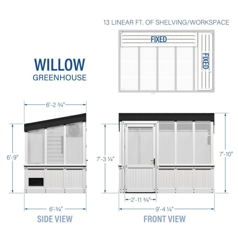 Backyard Discovery Willow White 9 x 6 greenhouse dimensions diagram