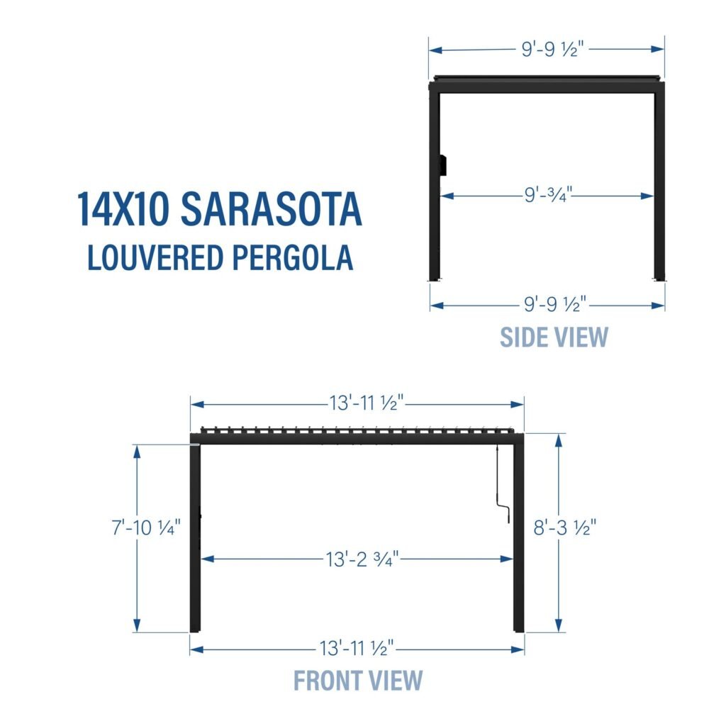 Backyard Discovery Sarasota 14 x 10 louvered pergola dimensions diagram