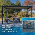 Sarasota 16 ft. x 10 ft. Steel Louvered Patio Pergola shown in an outdoor setting