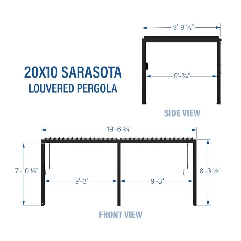 Backyard Discovery Sarasota 20 x 10 louvered pergola dimensions diagram