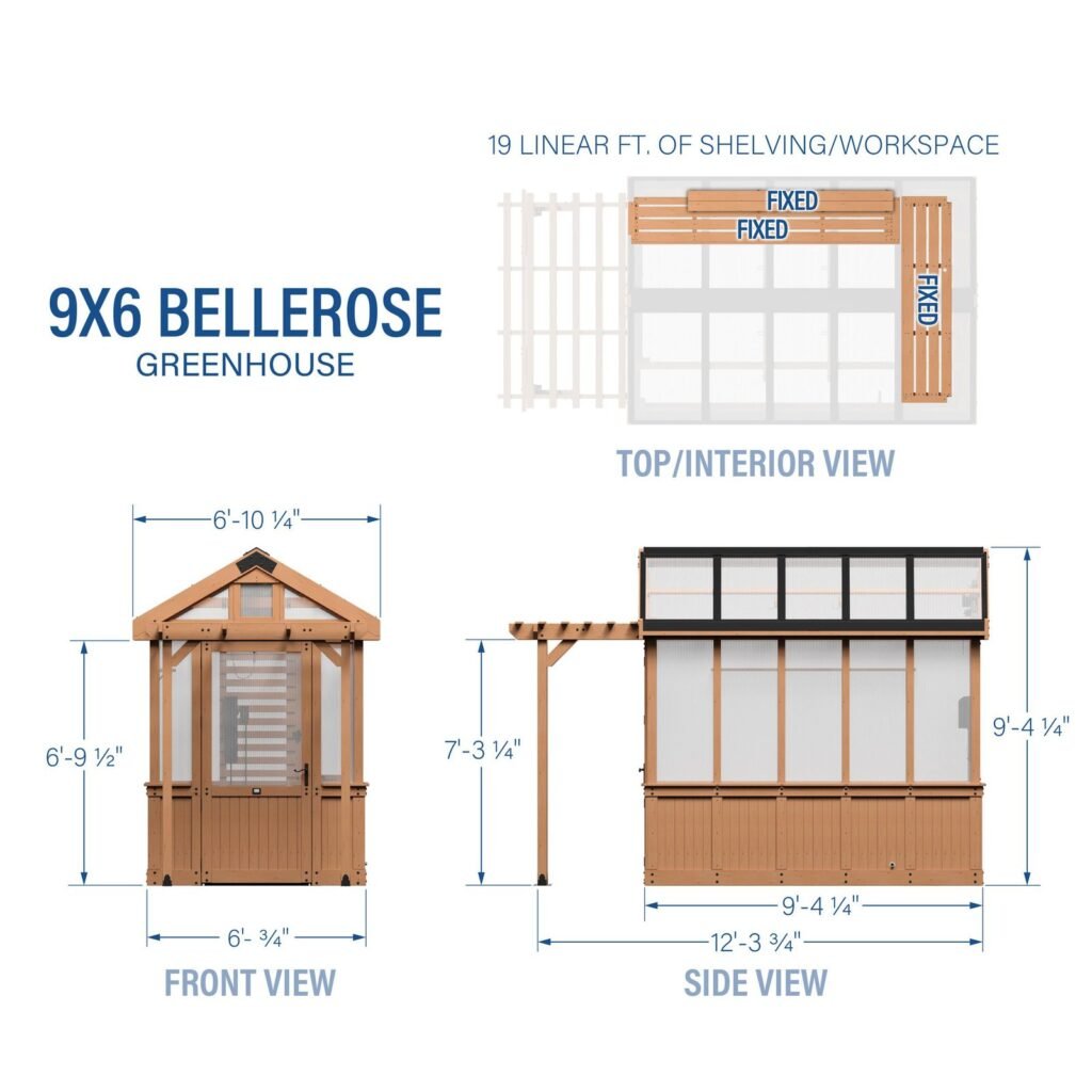 Backyard Discovery Bellerose 9 x 6 greenhouse dimensions diagram
