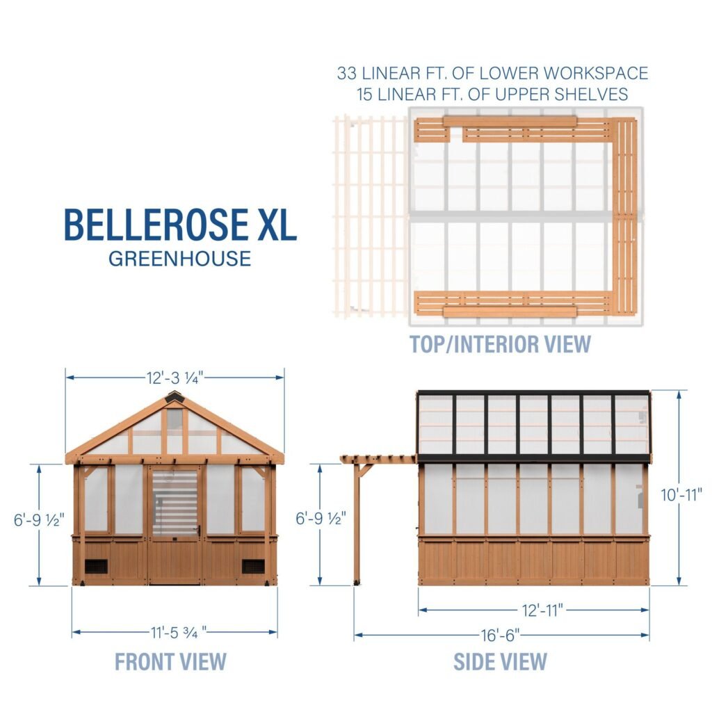 Backyard Discovery Bellerose XL 13 x 11 greenhouse dimensions diagram