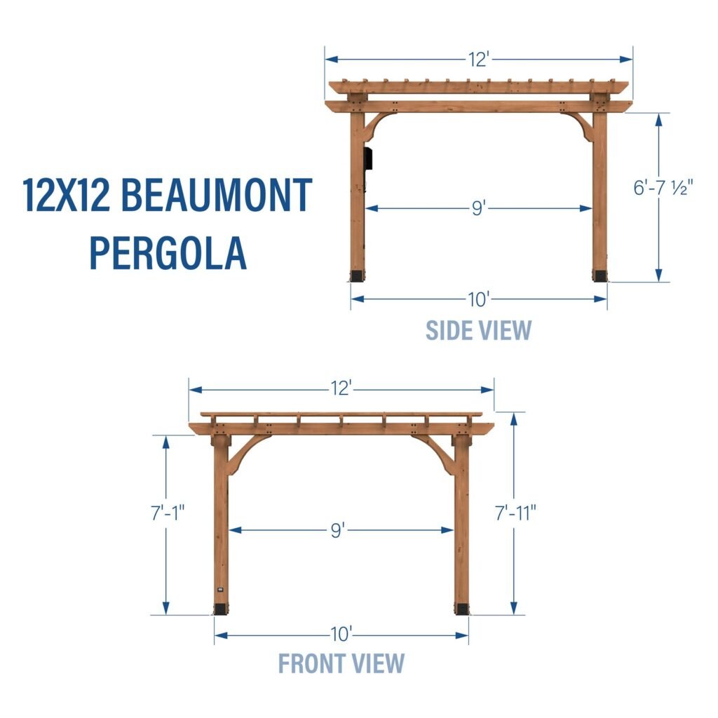 Backyard Discovery Beaumont 12 x 12 pergola dimensions diagram