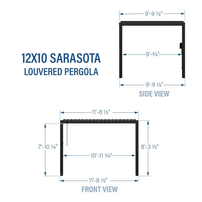 Backyard Discovery Sarasota 12 x 10 louvered pergola dimensions diagram