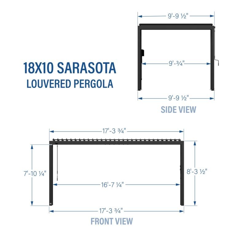 Backyard Discovery Sarasota 18 x 10 louvered pergola dimensions diagram