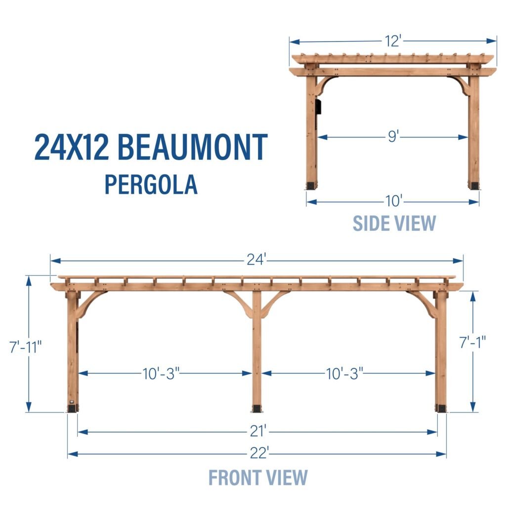 Backyard Discovery Beaumont 24 x 12 pergola dimensions diagram