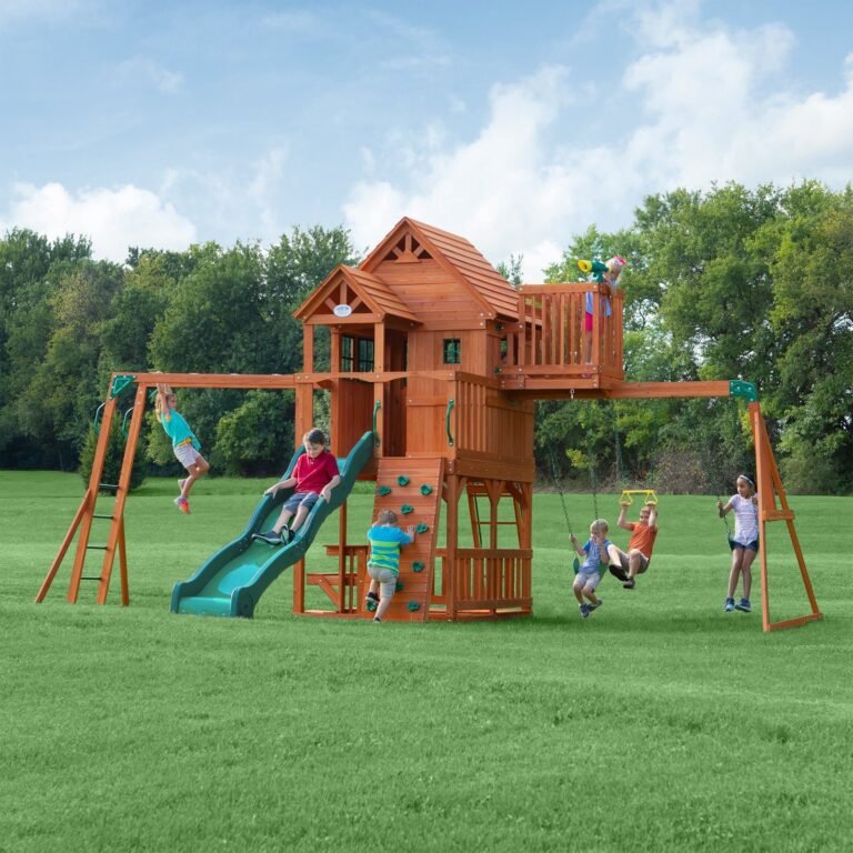 Backyard Discovery Skyfort II wooden backyard playset and swing set