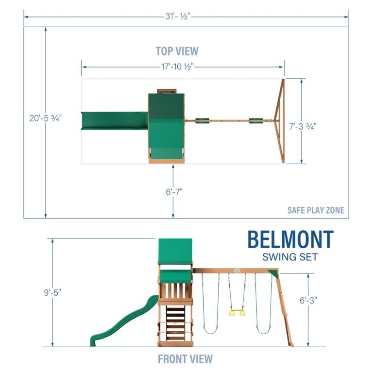 Belmont Wooden Backyard Playset & Swing Set dimensions diagram