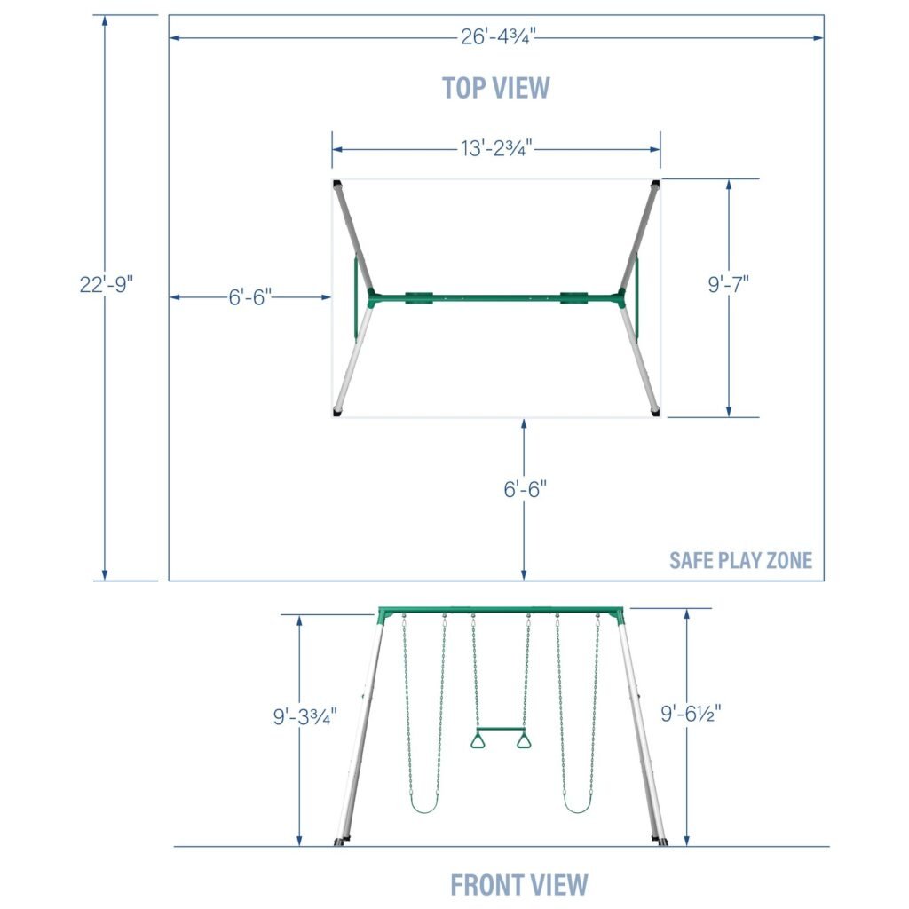 Heavy-Duty Big Brutus Metal A-Frame Swing Set dimensions diagram