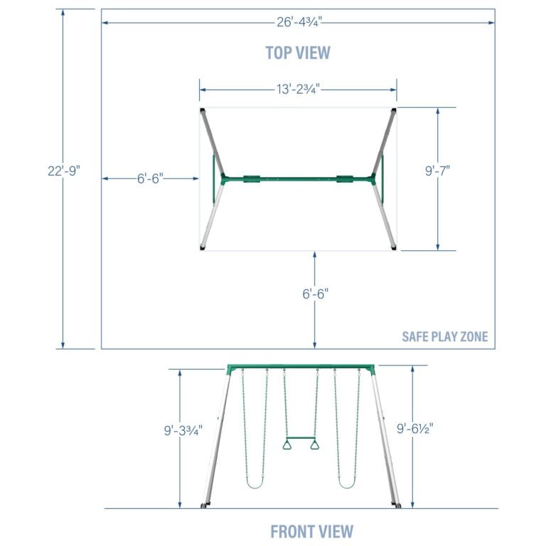 Heavy-Duty Big Brutus Metal A-Frame Swing Set dimensions diagram