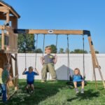 Backyard Discovery Dover Bay playset two belt swings and trapeze