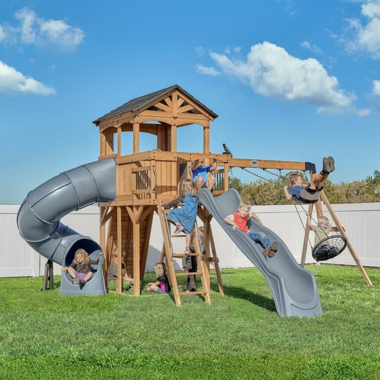 Backyard Discovery Dover Bay wooden backyard playset with tube slide