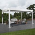 Backyard Discovery Windham 14 x 10 modern steel pergola with sail-shade canopy