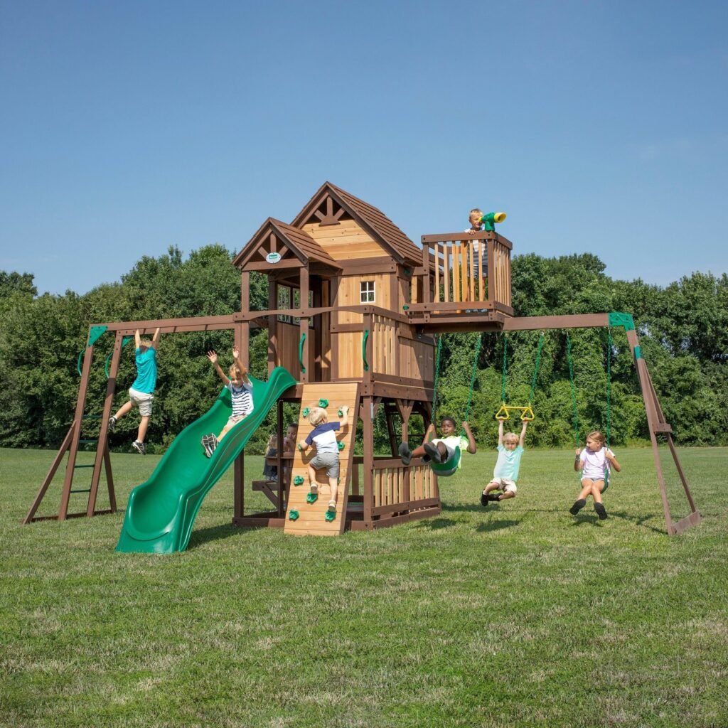 Skyfort II Wooden Backyard Playset & Swing Set with Wave Slide slide detail