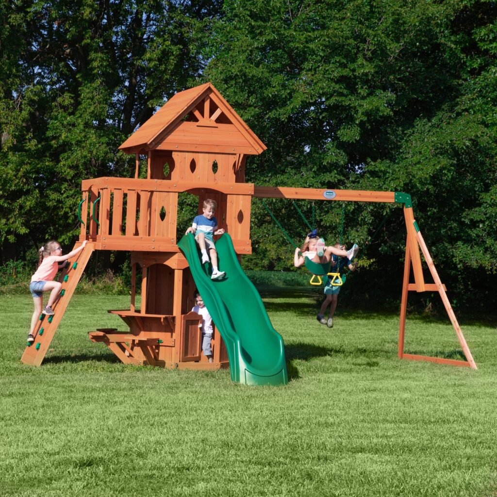 Backyard Discovery Woodland playset with children lifestyle view