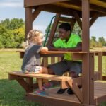 Backyard Discovery Skyfort II wave-slide playset picnic bench