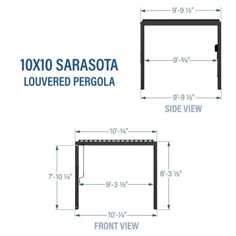 Backyard Discovery Sarasota 10 x 10 louvered pergola dimensions diagram