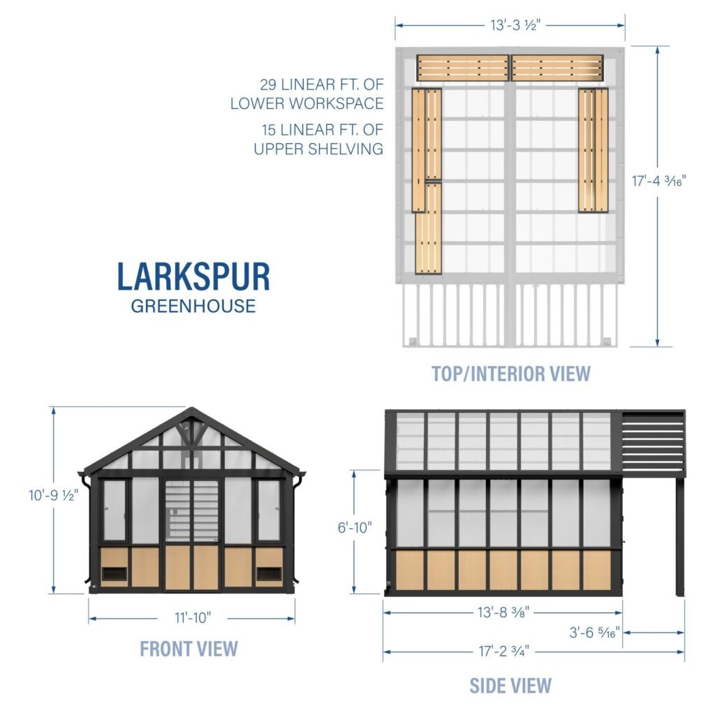 Backyard Discovery Larkspur 14 x 12 greenhouse footprint dimensions diagram