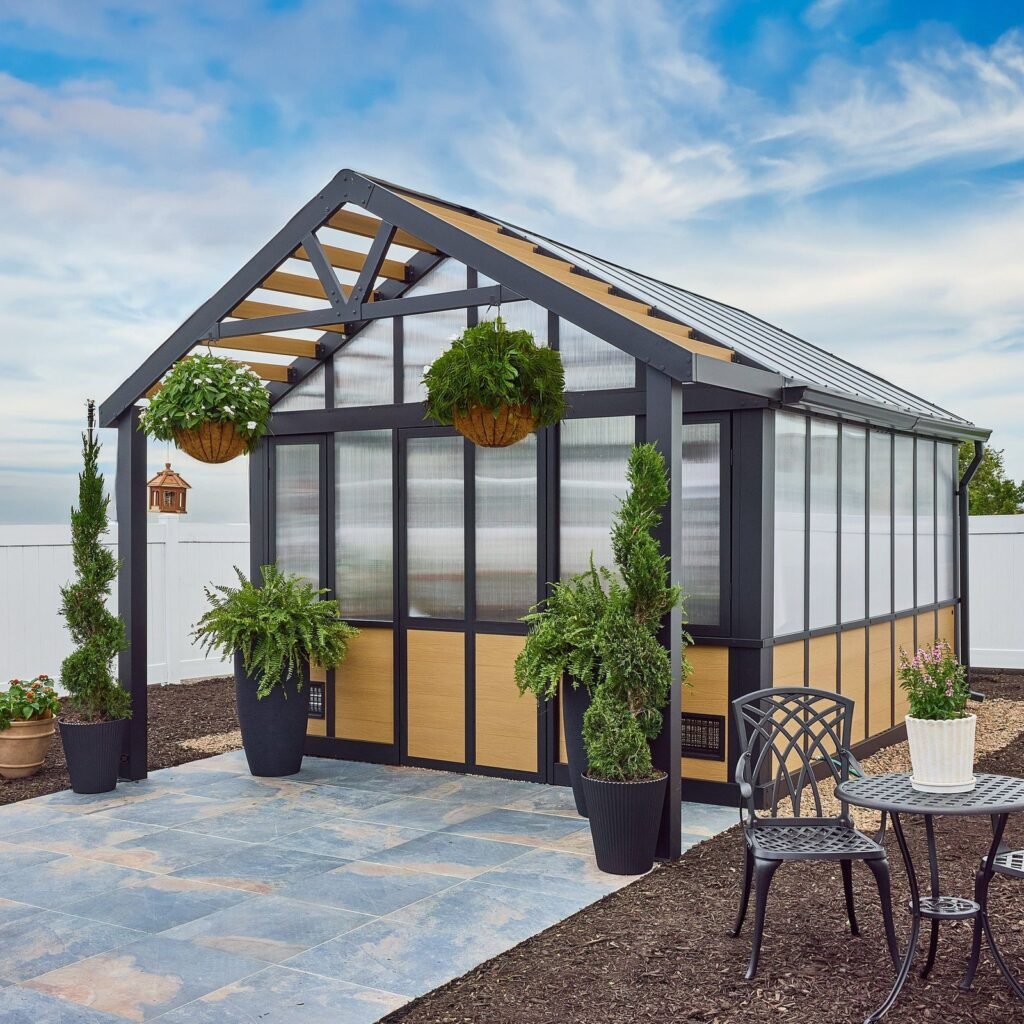 Backyard Discovery Larkspur 14 x 12 metal backyard greenhouse