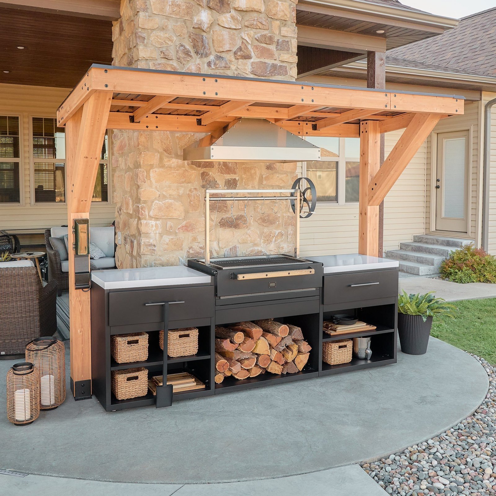 SIZE_Timber_Rock_Cook_Station_Hero_V1.jpg Backyard Discovery Timber Rock Argentine-style outdoor grill station