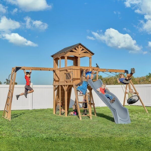 Backyard Discovery Dover Bay wooden backyard playset with monkey bars
