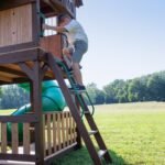 Backyard Discovery Skyfort II tube-slide playset flat-step ladder