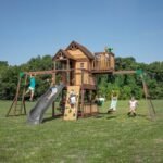 Backyard Discovery Skyfort II wooden backyard playset with wave slide