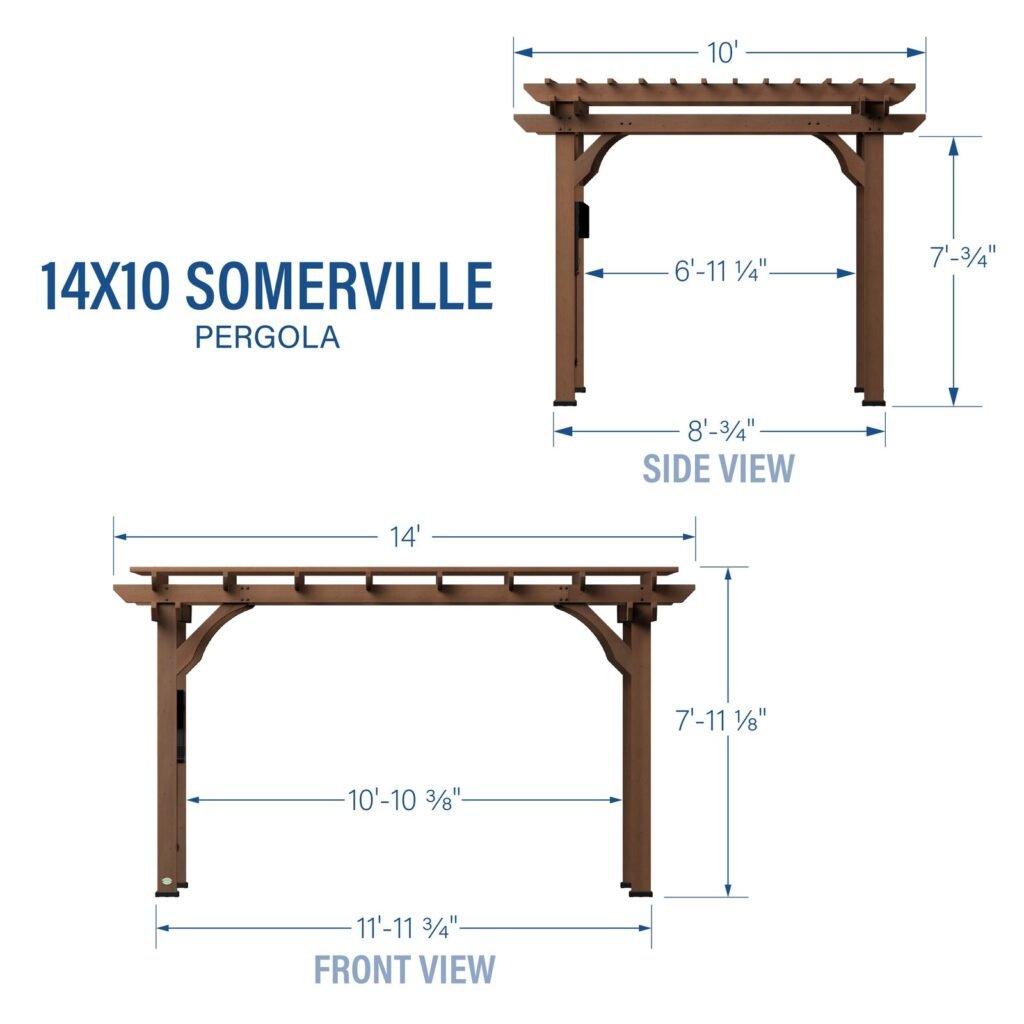 Backyard Discovery Somerville Walnut 14 x 10 pergola dimensions diagram
