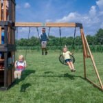 Backyard Discovery Mystic Tower playset belt swings and web disc swing