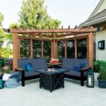 Backyard Discovery Tuscany bamboo-panel corner pergola with Indigo cushions