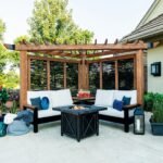 Backyard Discovery Tuscany bamboo-panel corner pergola with Pumice cushions