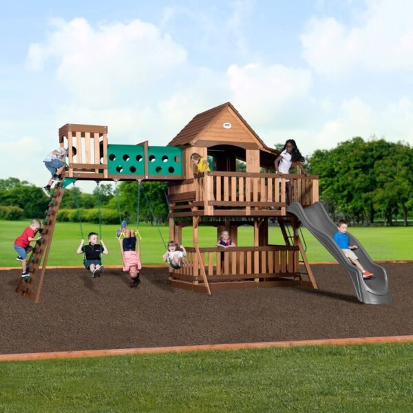 Backyard Discovery Woodridge Elite wooden backyard playset and swing set